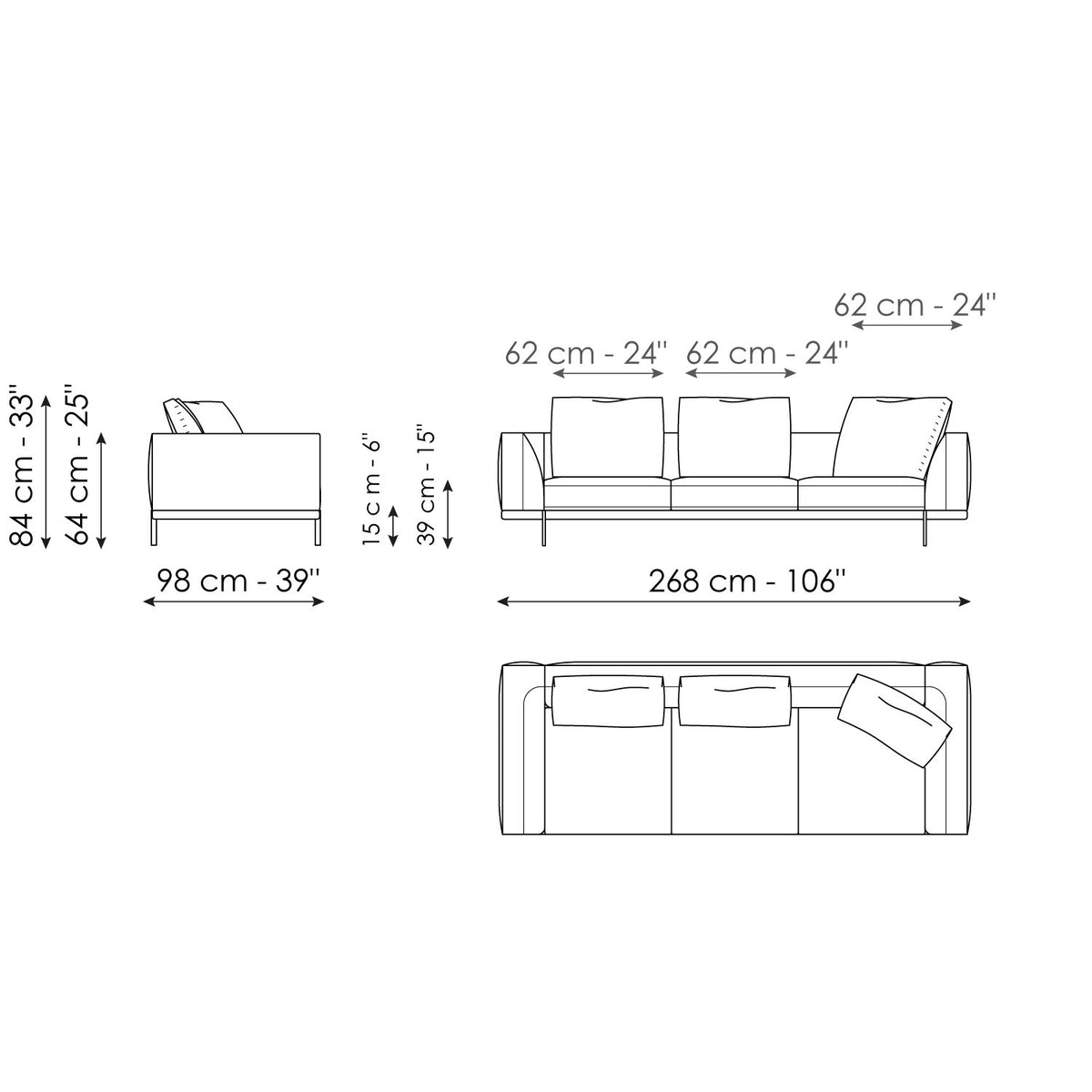 Bonaldo Phil - Sofa  268 - size drawing