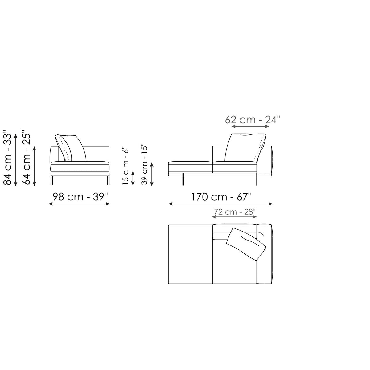 Bonaldo Phil - Dormeuse 170 - size drawing