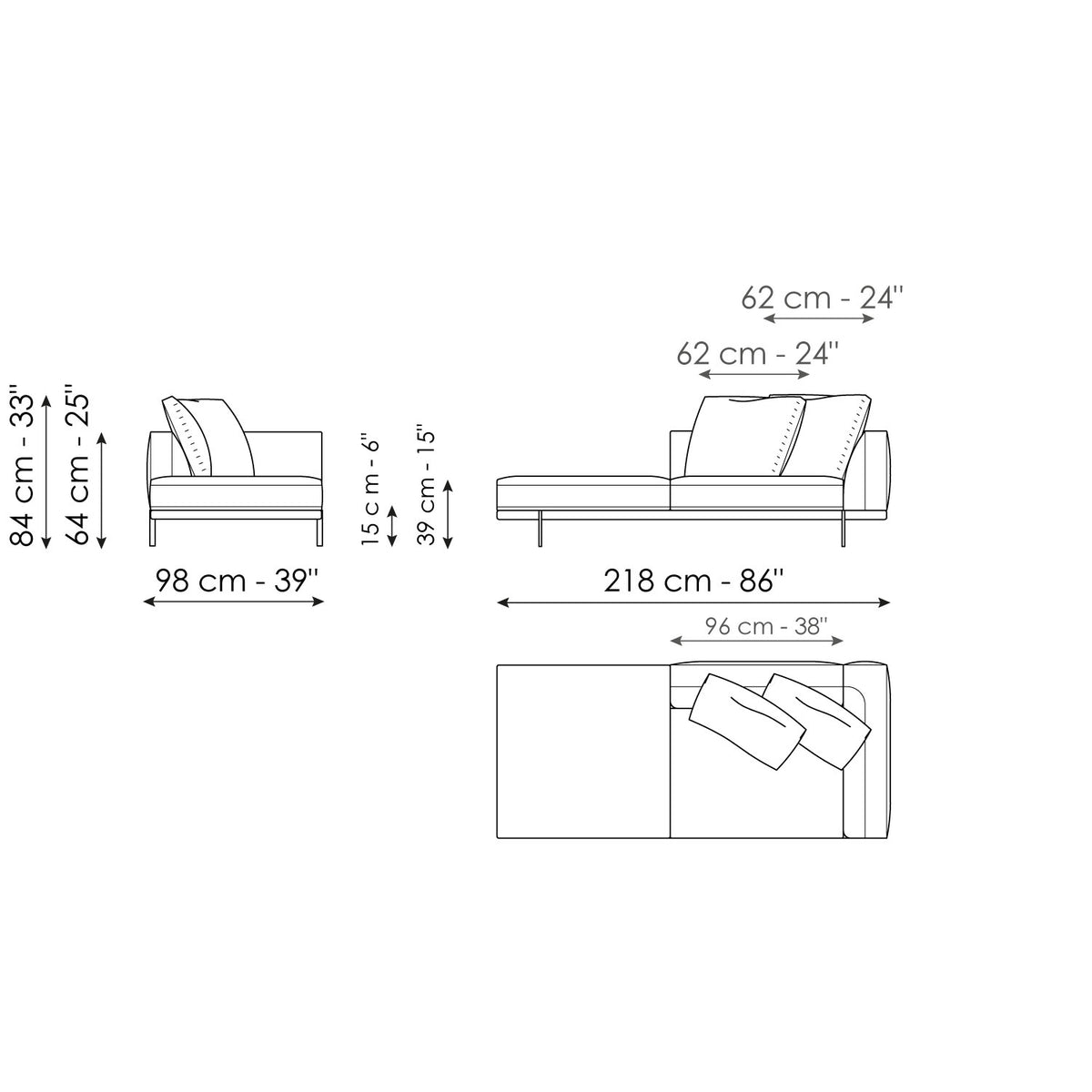 Bonaldo Phil - Dormeuse 218 - size drawing