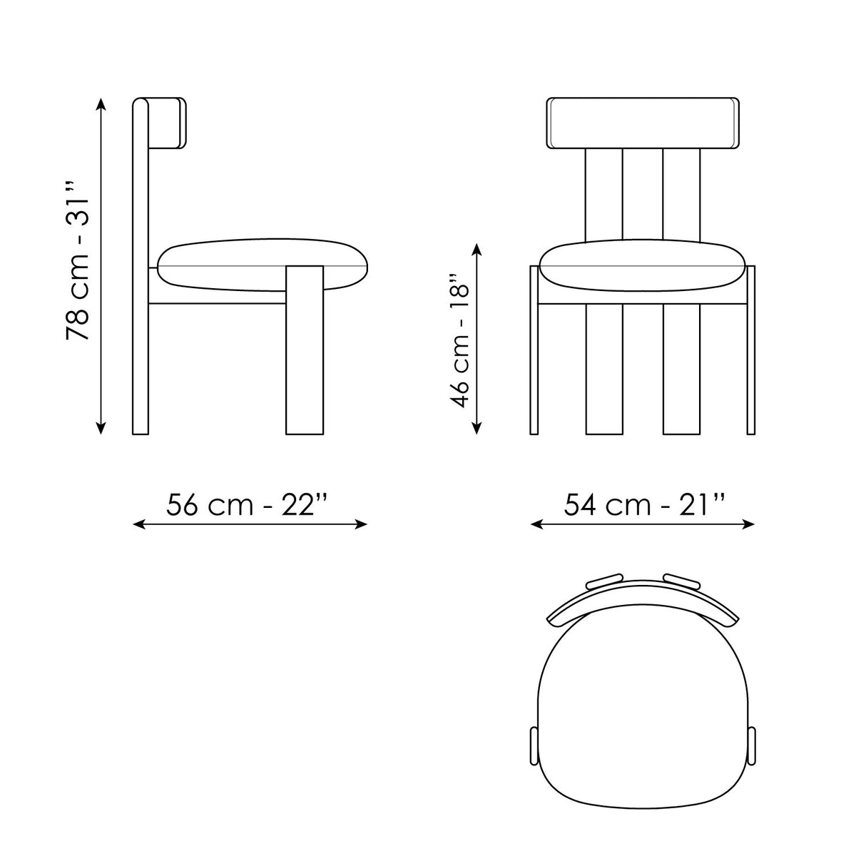 Bonaldo Pi chair - dimension drawing