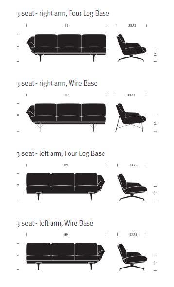 Herman Miller Striad® Three Seater Low-Back Sofa with One Side Arm
