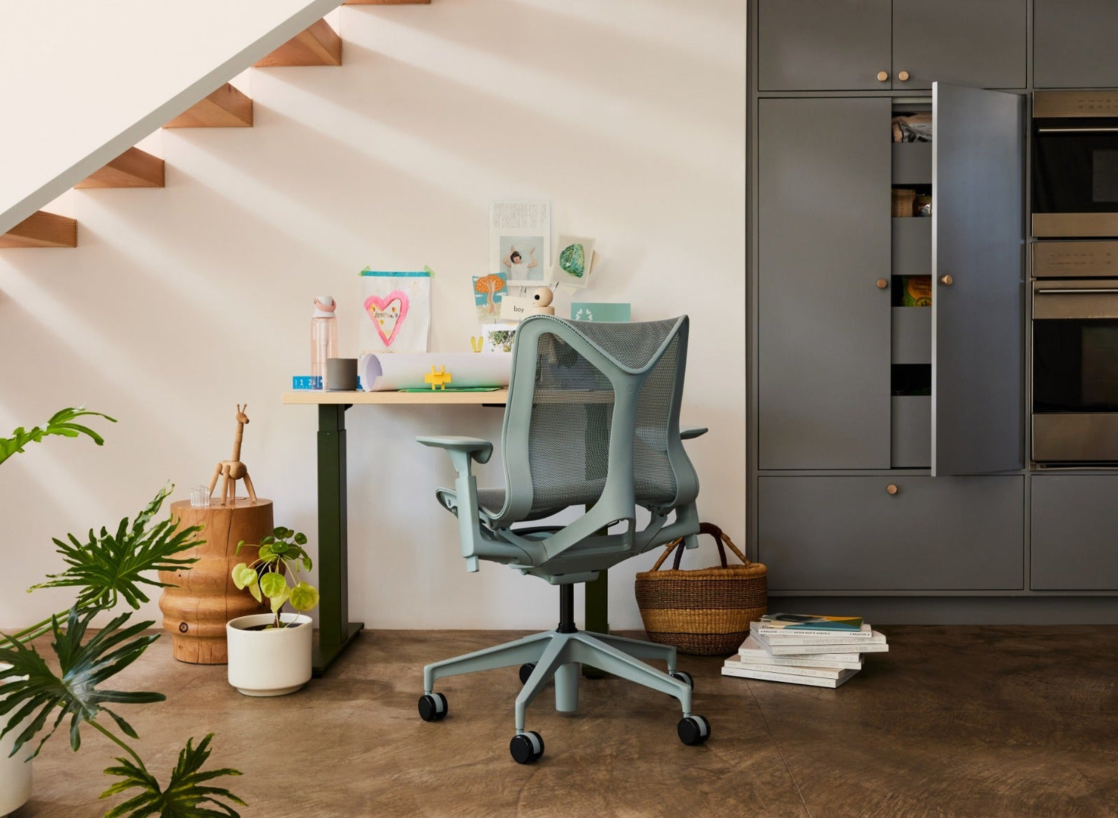Herman Miller Motia® Sit-to-Stand Rectangular Table T-Foot, Dipped in Colour
